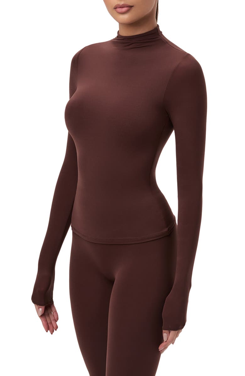Naked Wardrobe Mock Neck Top, Alternate, color, Chocolate