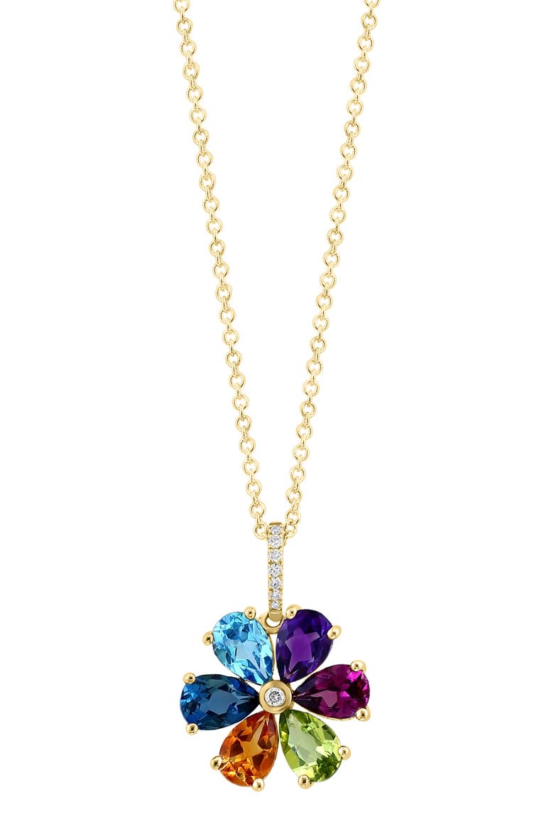 Diamond & Semiprecious Stone Flower Pendant Necklace, Main, color, GOLD MULTI