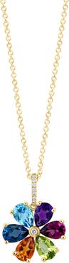 EFFY Diamond & Semiprecious Stone Flower Pendant Necklace