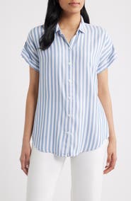 beachlunchlounge Kenzie Stripe Short Sleeve Button-Up Shirt