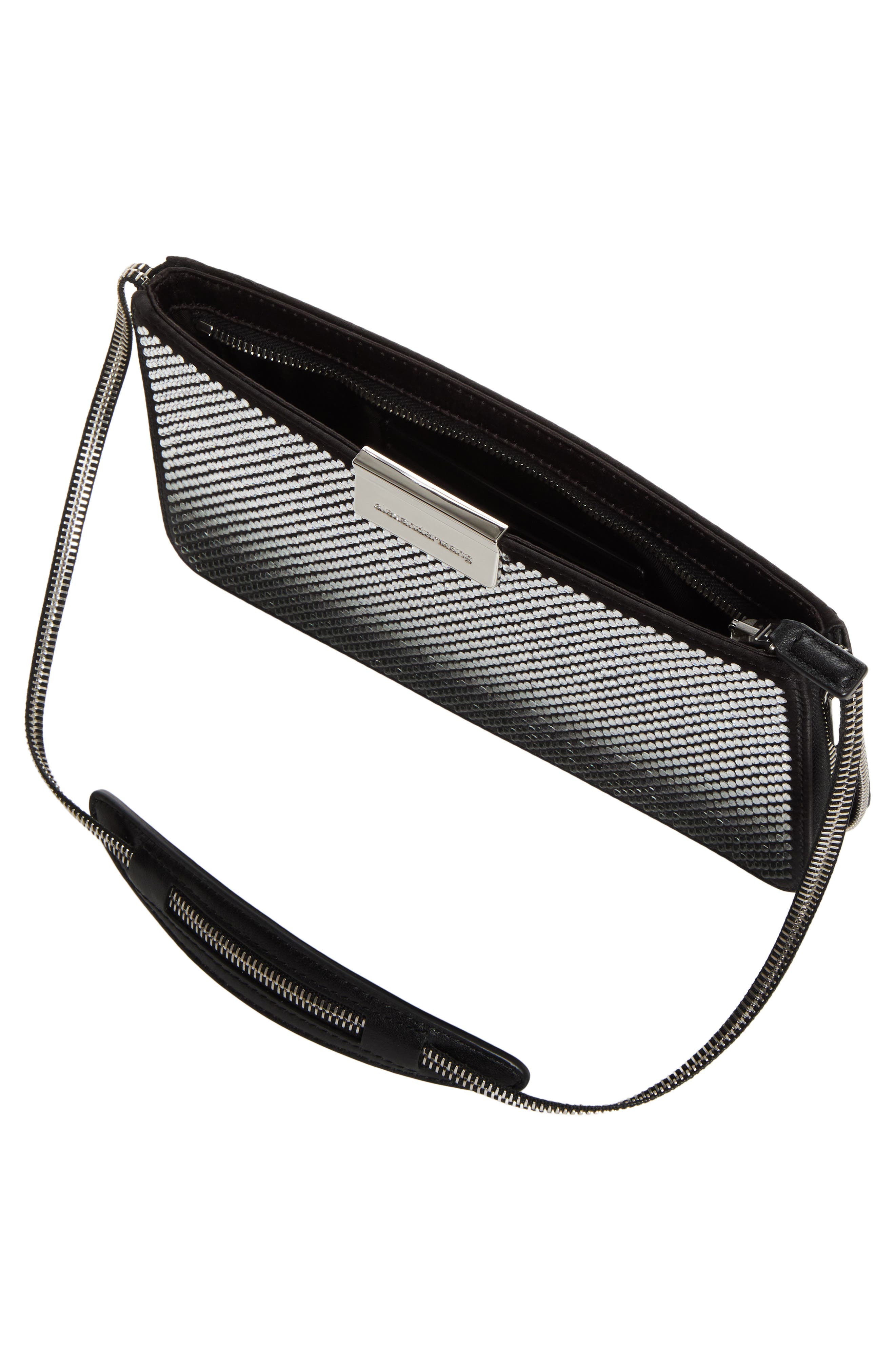 Siren Pochette Studded Satin Shoulder Bag, Alternate, color, BLACK