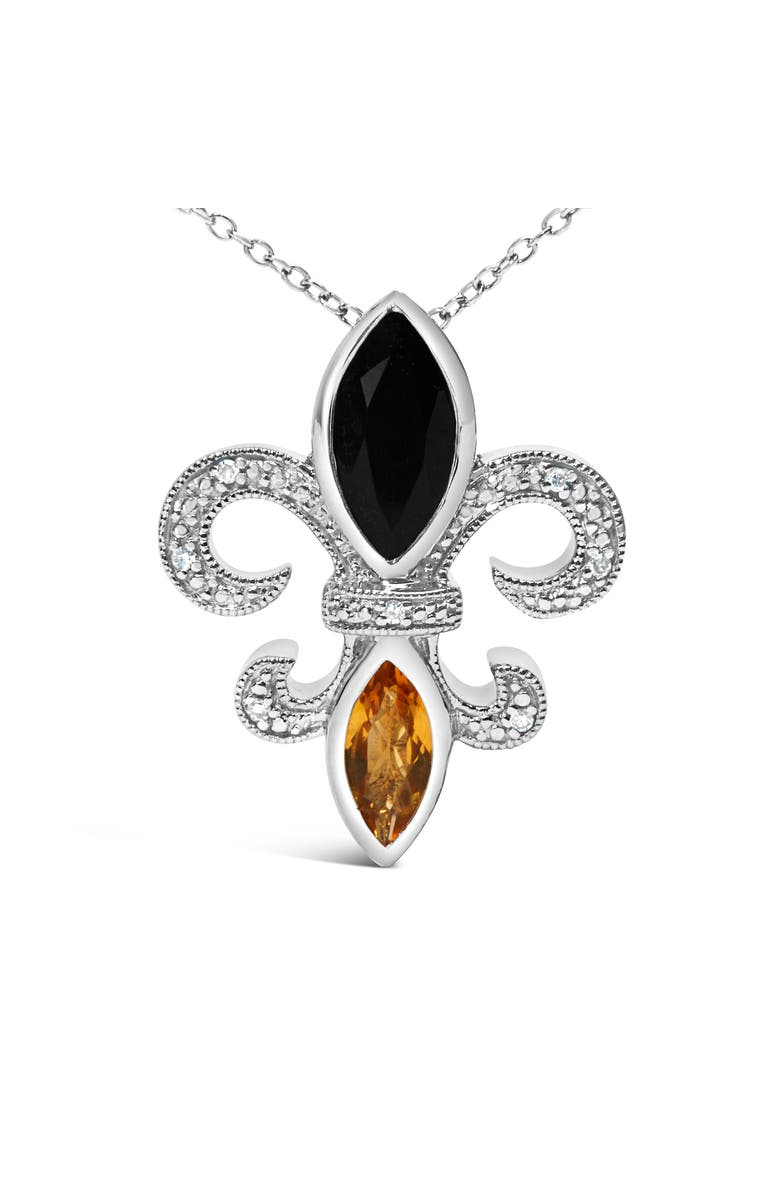 Haus of Brilliance Silver Marquise Onyx, Citrine, and Diamond Accent Fleur De Lis Pendant Necklace, Alternate, color, White