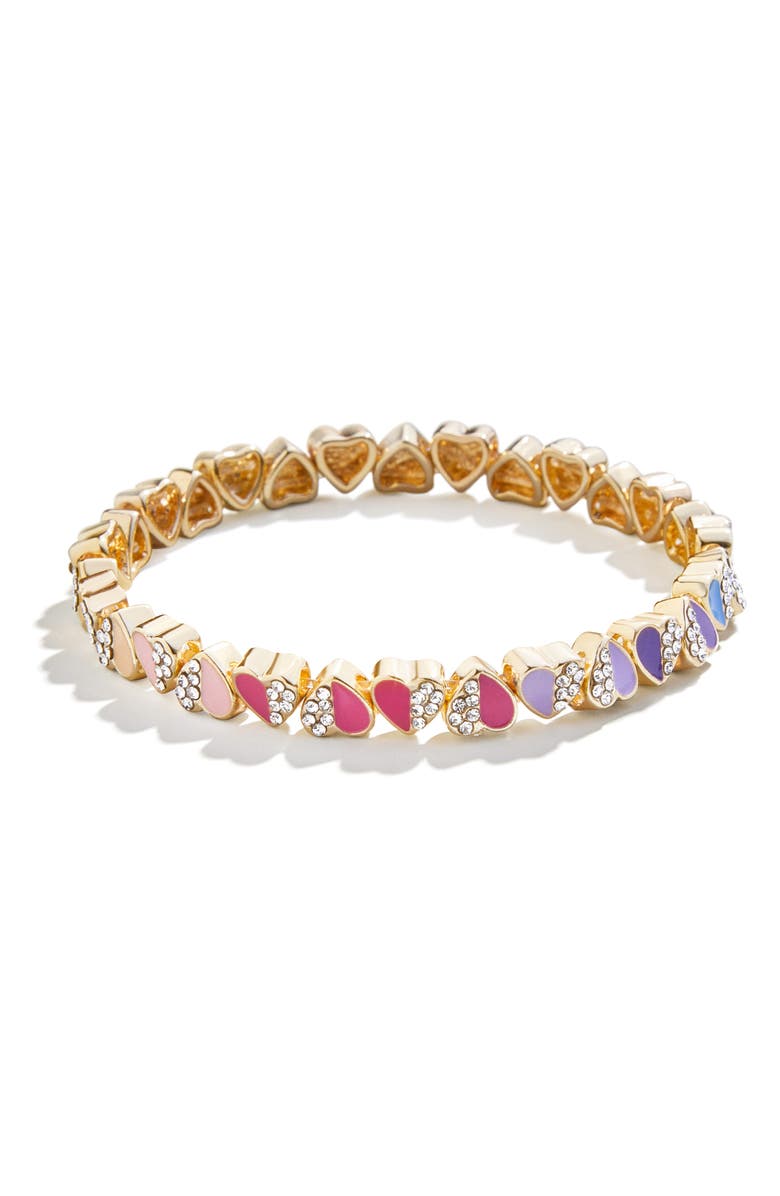 BaubleBar Pavé & Enamel Heart Stretch Bracelet, Alternate, color, Gold Multi