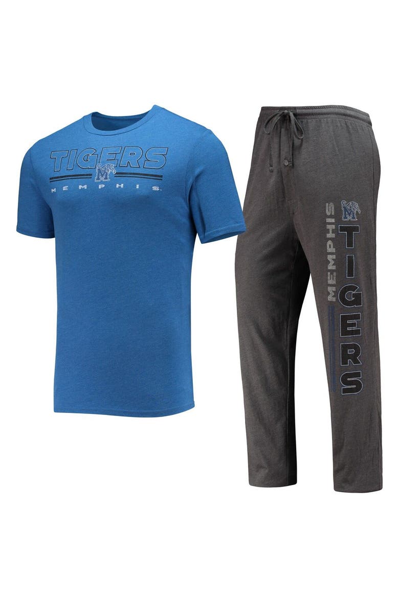 Men's Concepts Sport Heathered Charcoal/Royal Memphis Tigers Meter T-Shirt & Pants Sleep Set, Alternate, color, Heather Charcoal