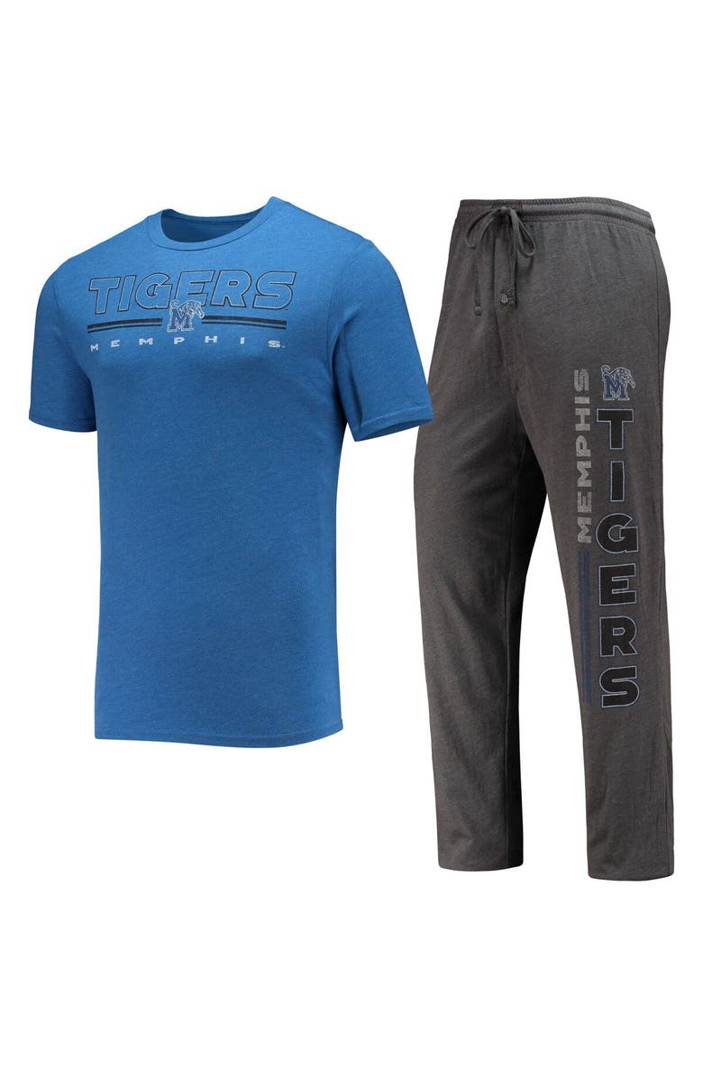 CONCEPTS SPORT Men's Concepts Sport Heathered Charcoal/Royal Memphis Tigers Meter T-Shirt & Pants Sleep Set, Alternate, color, Heather Charcoal