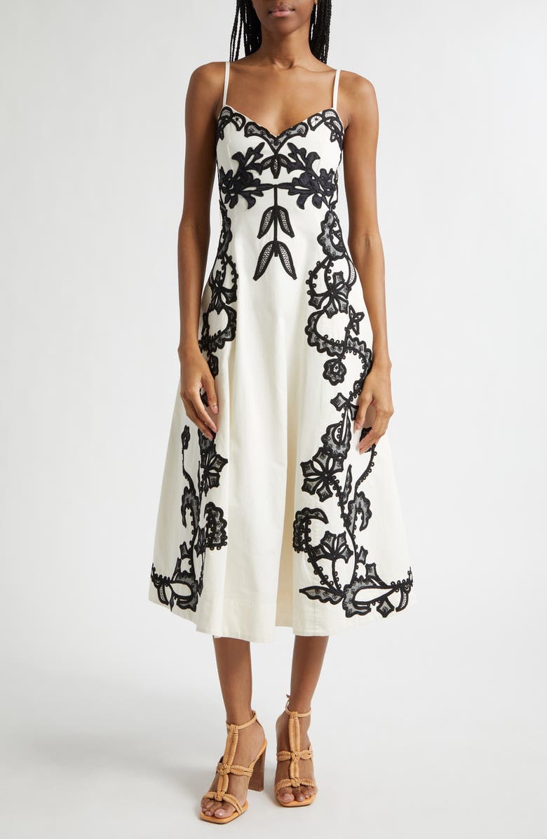 Ulla Johnson Miray Embroidered Sleeveless A-Line Midi Dress, Main, color, Anemone