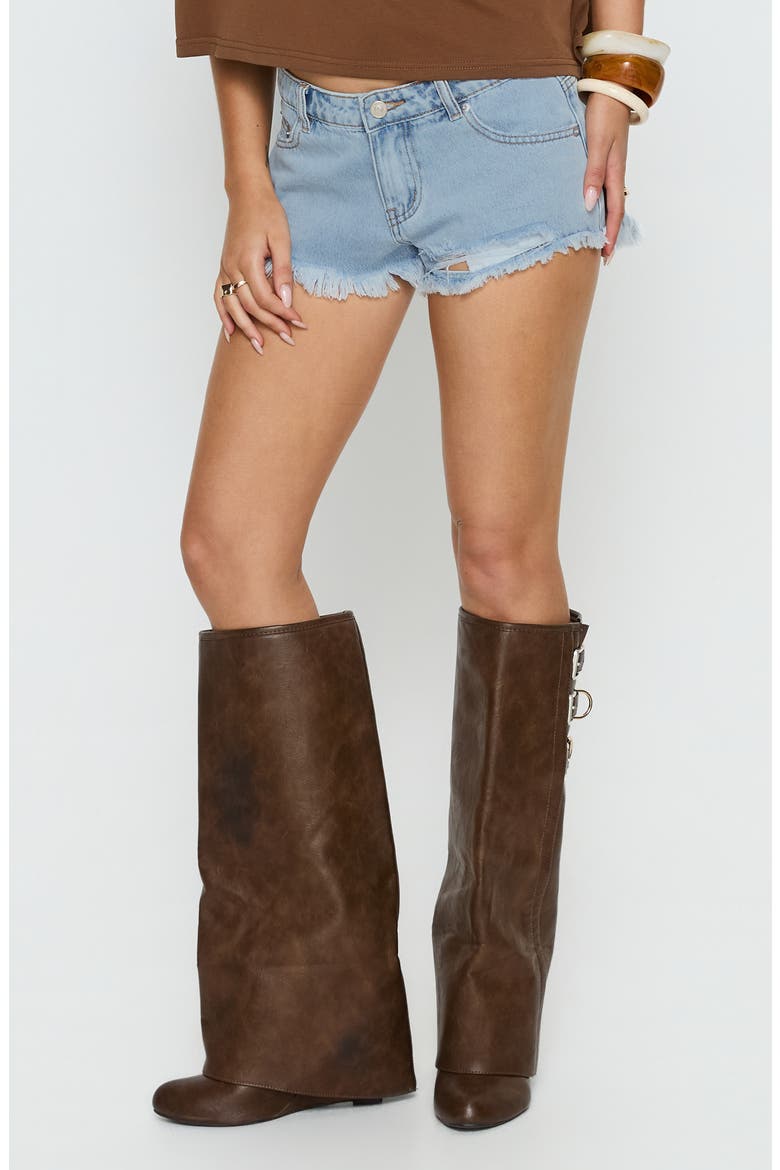 Posse Cutoff Denim Micro Shorts, Main, color, LIGHT BLUE WASH