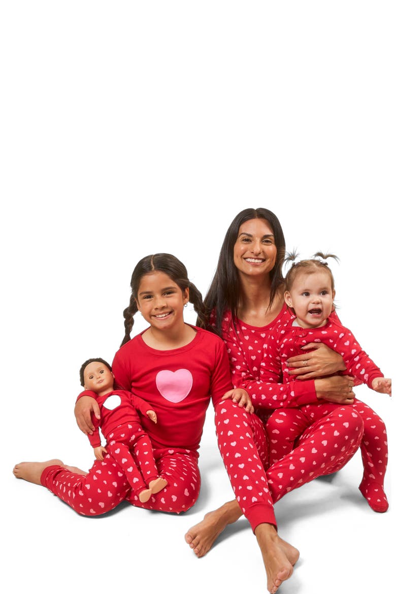 Kids Footed Cotton Matching Family Pajamas, Whimsy & Fantasy Prints, Alternate, color, Pink Hearts