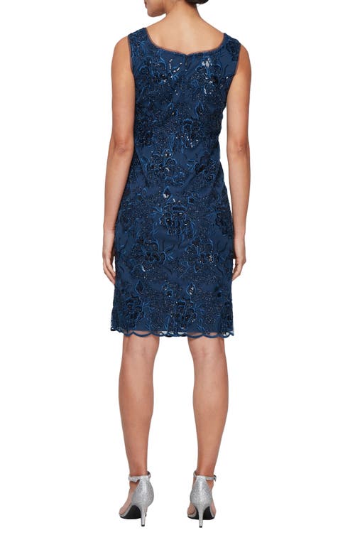 Alex Evenings Sequin Embroidered Floral Sleeveless Sheath Dress With Jacket In Navy