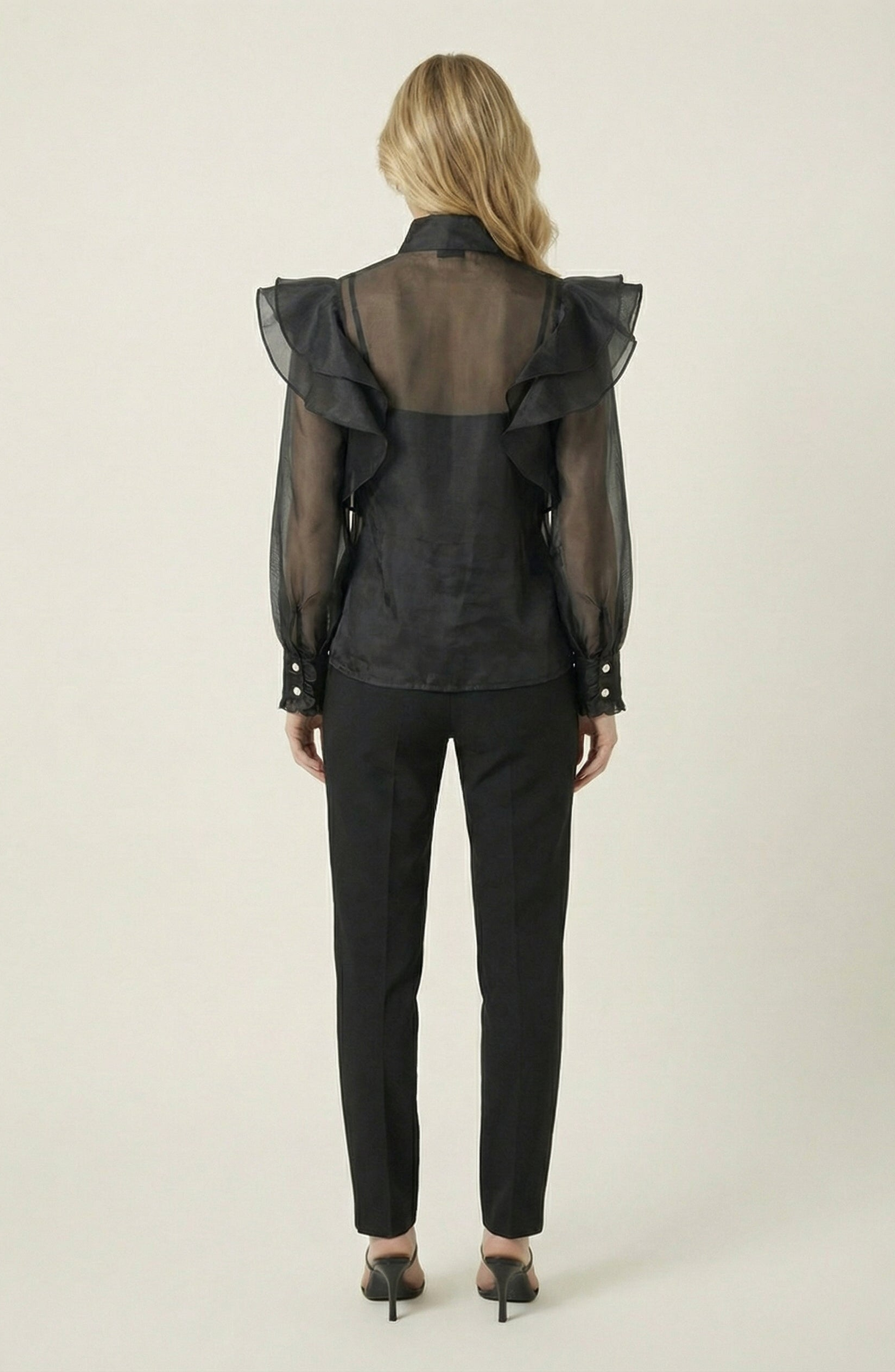 Ruffle Oversized Bow Tie Button-Front Blouse - image 2