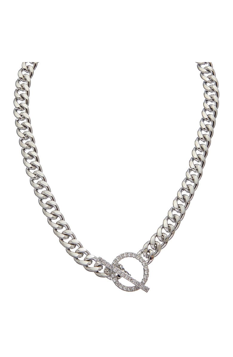 Juvell Cubic Zirconia Toggle Curb Chain Necklace, Main, color, Silver