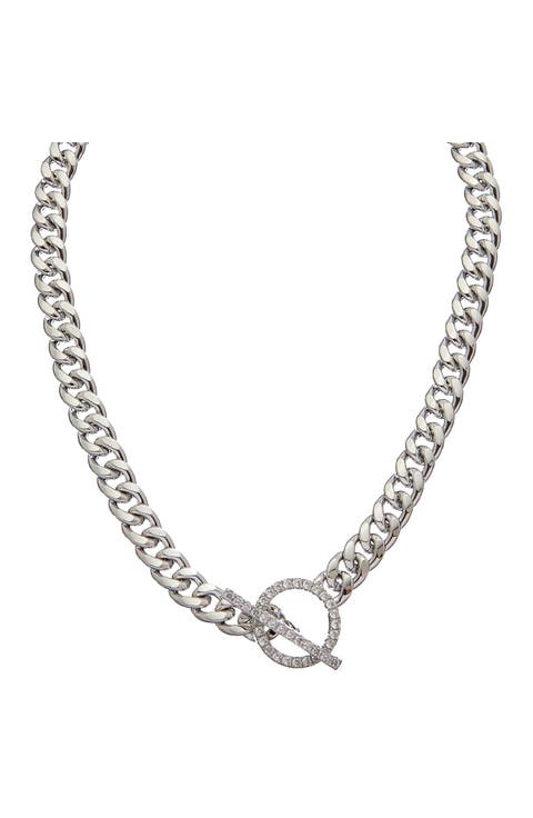 Cubic Zirconia Toggle Curb Chain Necklace