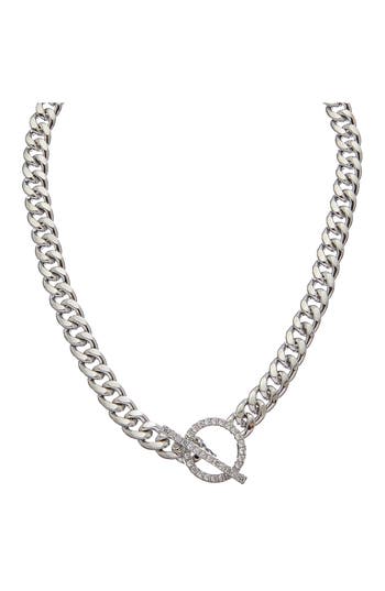 Juvell Cubic Zirconia Toggle Curb Chain Necklace In Silver