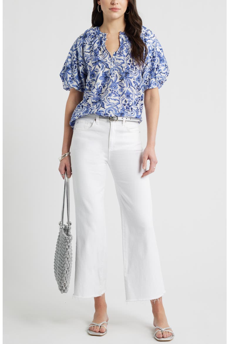Puff Sleeve Top, Alternate, color, IVORY- NAVY DAISY GARDEN