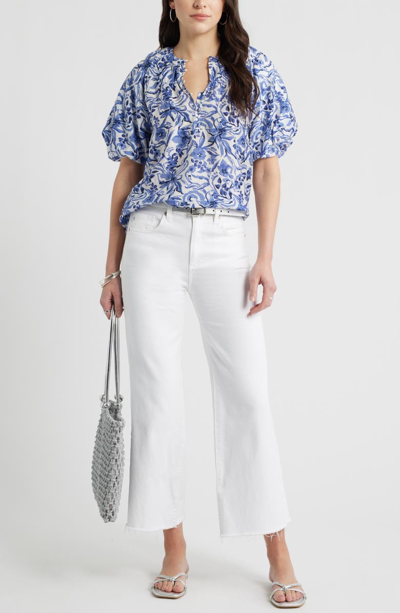 Caslon<sup>®</sup> Puff Sleeve Top, Alternate, color, Ivory- Navy Daisy Garden