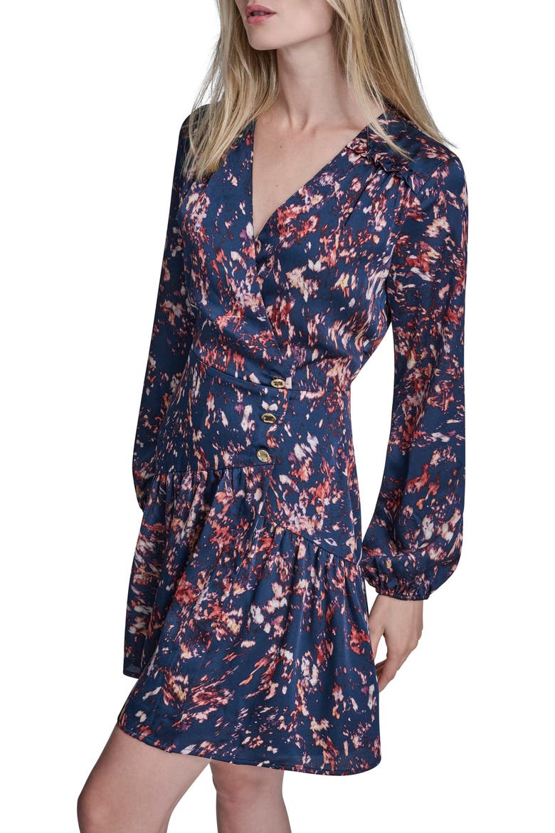 Print Ruffle Long Sleeve Minidress, Alternate, color, CITY INDIGO MULTI