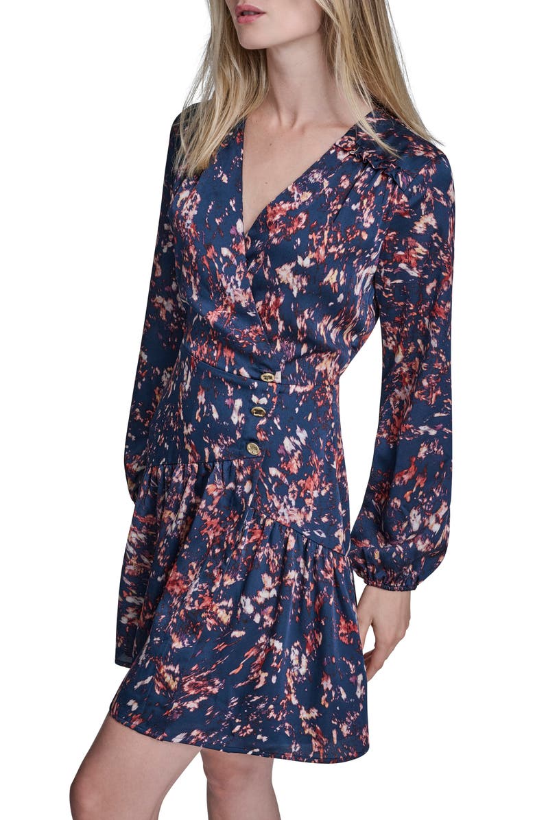 BCBG Print Ruffle Long Sleeve Minidress, Alternate, color, City Indigo Multi