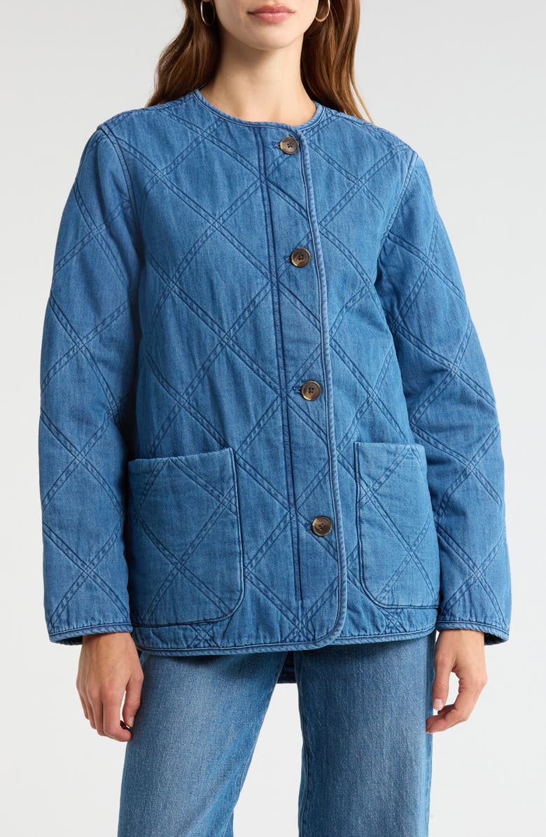 Caslon<sup>®</sup> Chambray Quilted Jacket, Alternate, color, Medium Wash