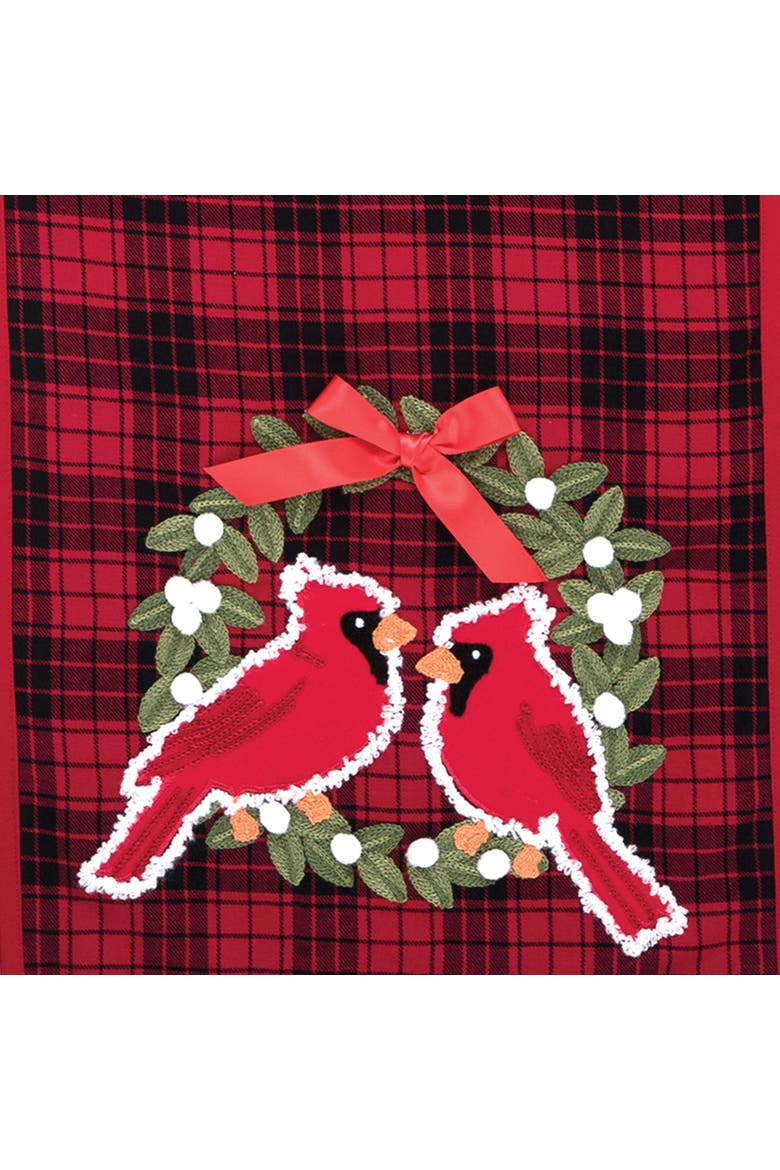Cardinals Sitting on Wreath Red & Black Plaid 100% Cotton Christmas Table Runner 13" x 72", Alternate, color, Red