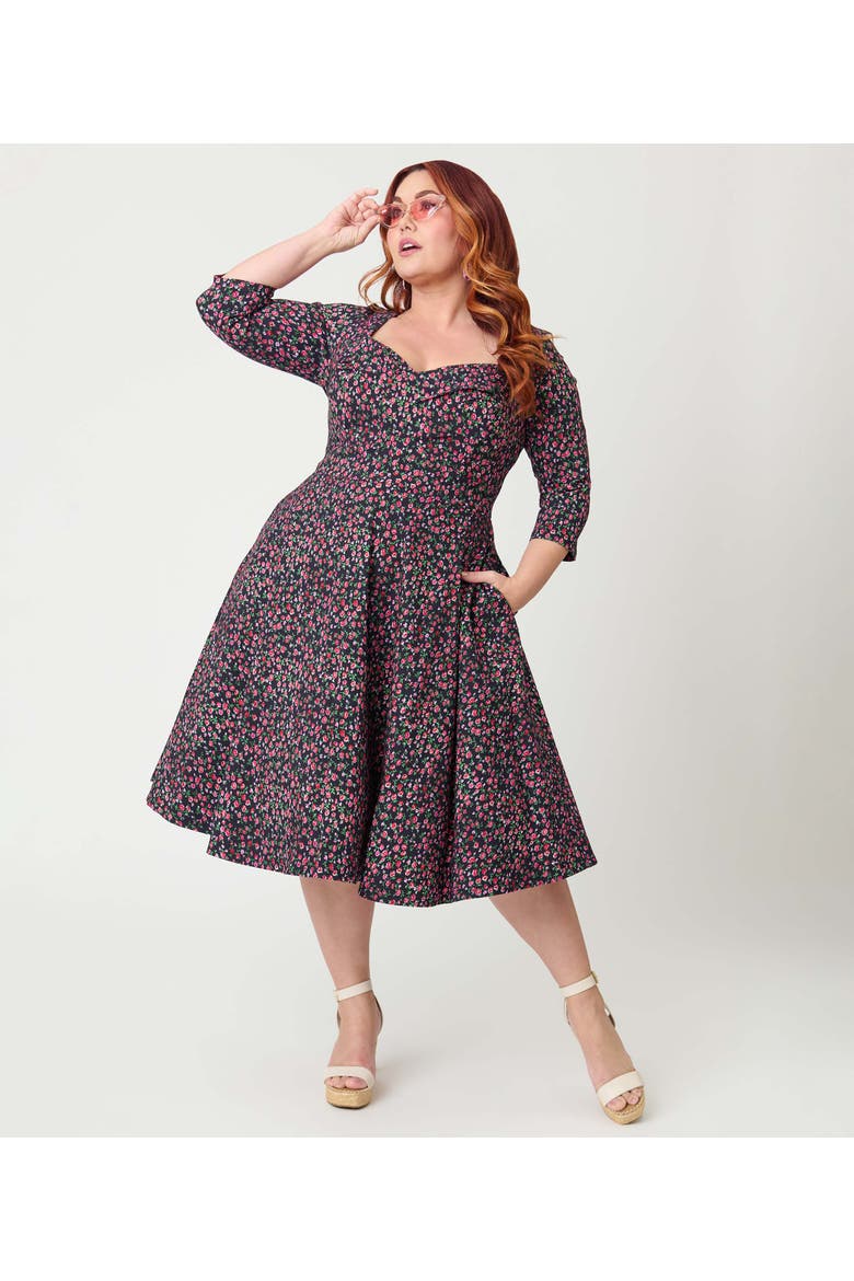 Plus Size Pleated Bust Swing Dress, Alternate, color, Blue Green w/ Dragonfly Brooch