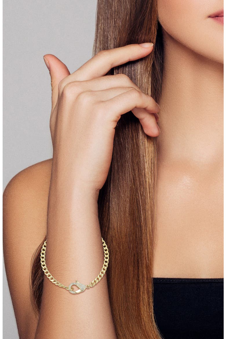 Pavé Cubic Zirconia Clasp Curb Chain Bracelet, Alternate, color, GOLD