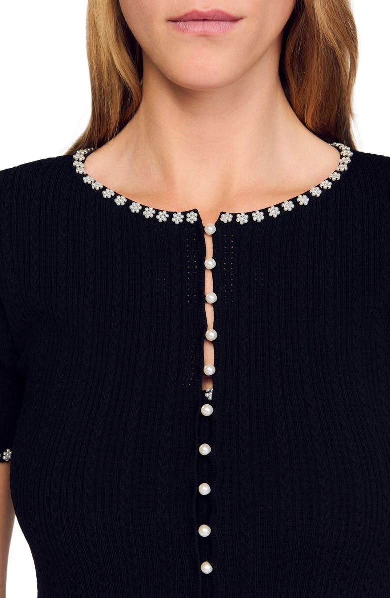 SANDRO Cropped beaded cardigan, Alternate, color, Black