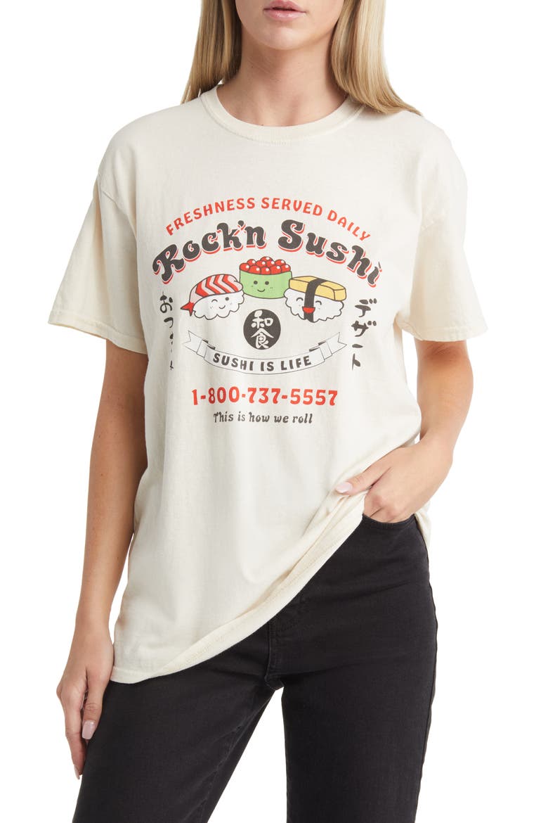 Rockin' Sushi Cotton Graphic Tee, Main, color, NATURAL