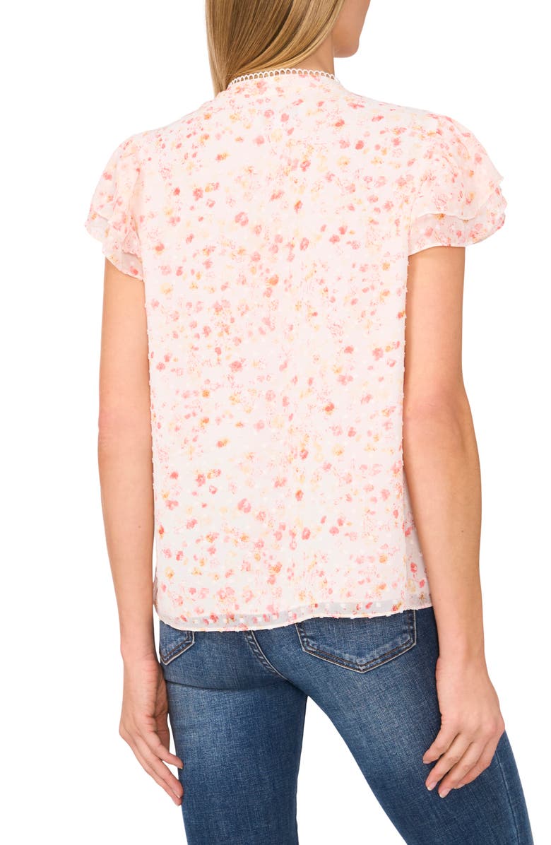 CeCe Floral Pintuck Ruffle Short Sleeve Top, Alternate, color, 