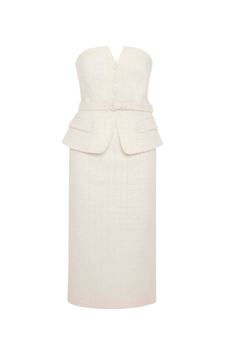 THEO The Label Melia Tweed Bustier Strapless Dress, Main, color, Ivory