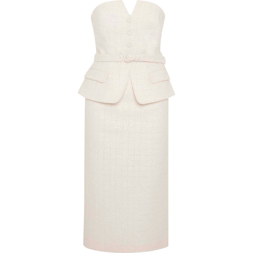 Theo The Label Melia Tweed Bustier Strapless Dress In White