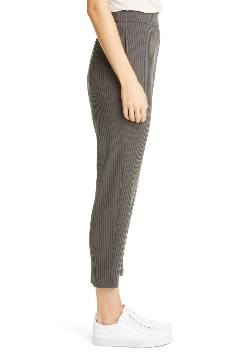 Tapered Rib Ankle Pants, Alternate, color, BLACK