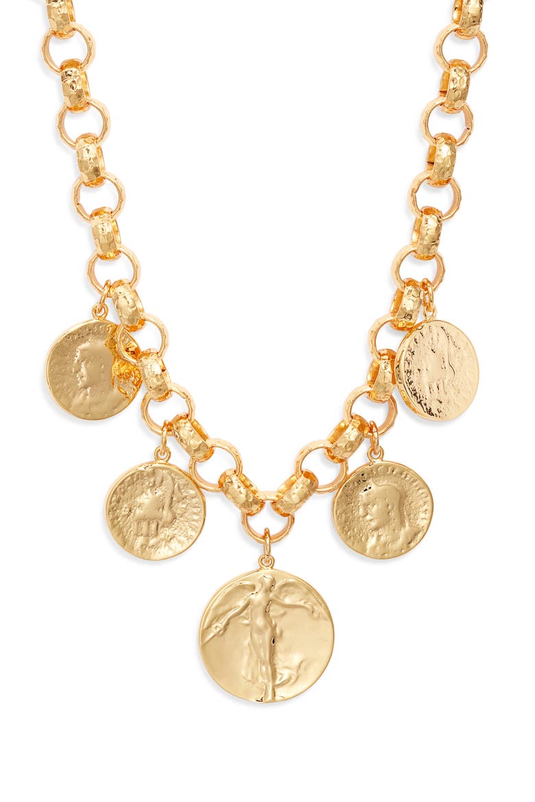 Coin Drop Rolo Chain Necklace, Main, color, GOLD