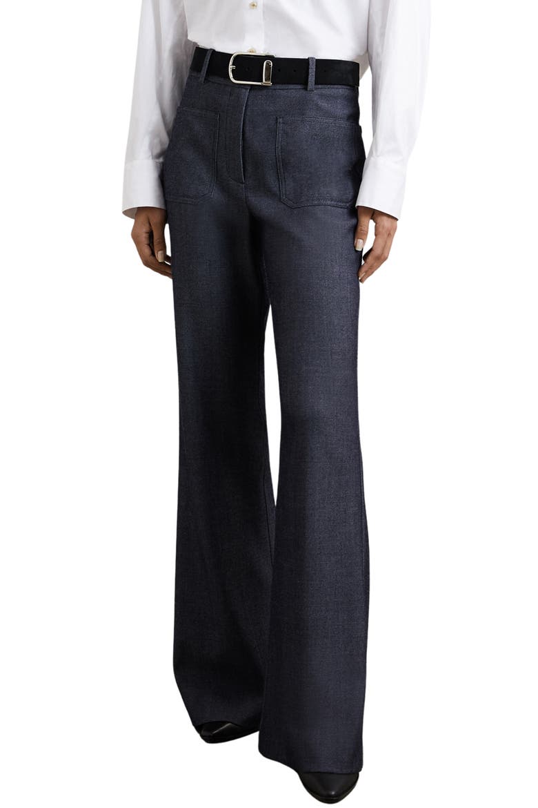Uma Wool Blend Patch Pocket Flare Leg Pants, Alternate, color, BLUE