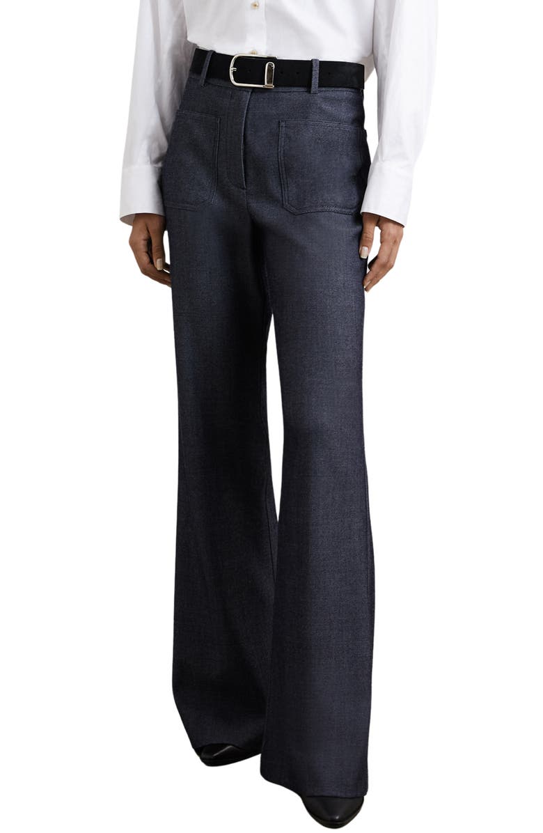 Reiss Uma Wool Blend Patch Pocket Flare Leg Pants, Alternate, color, Blue