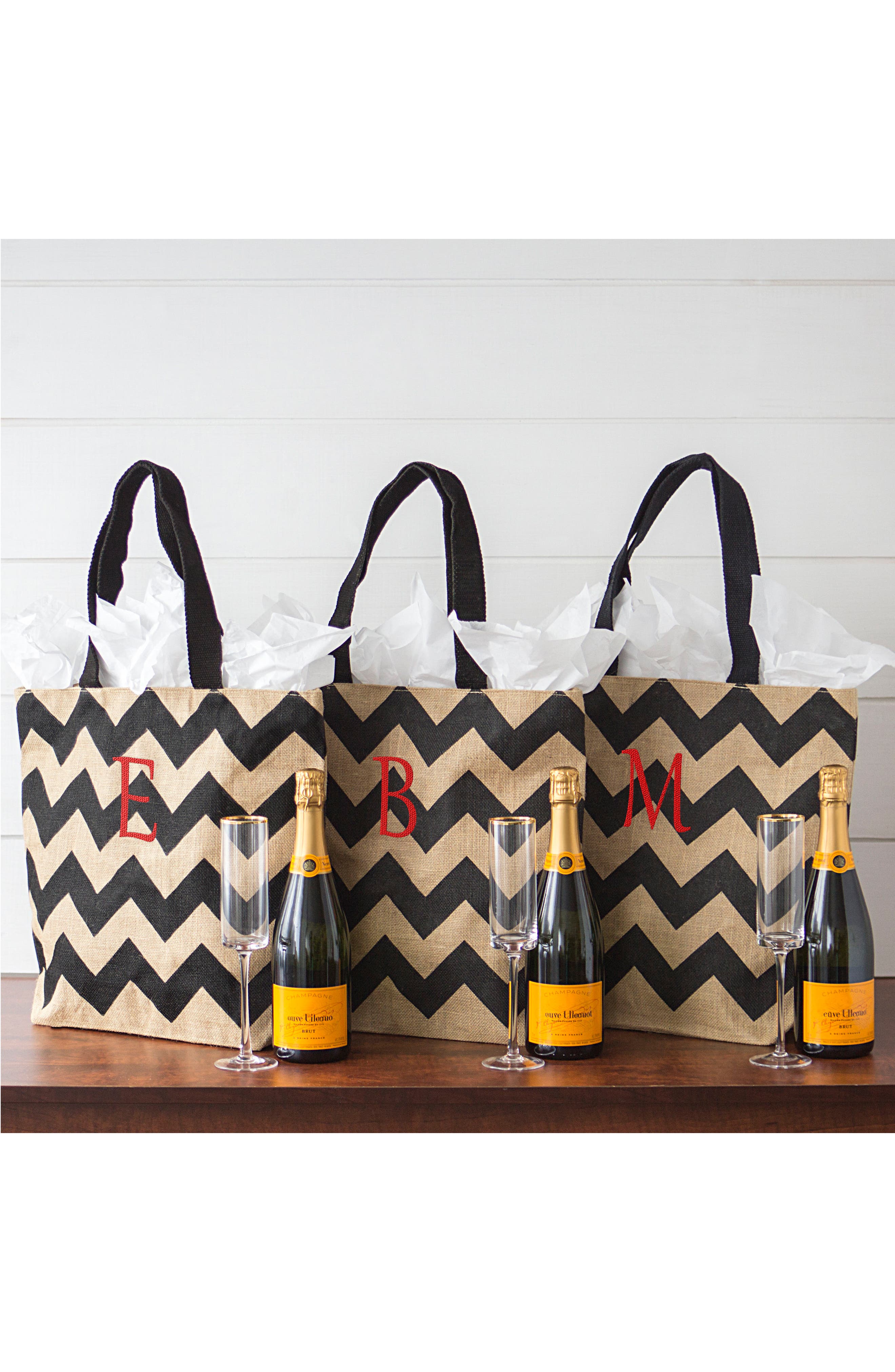 Cathy's Concepts Monogram Chevron Print Jute Tote, Alternate, color, 