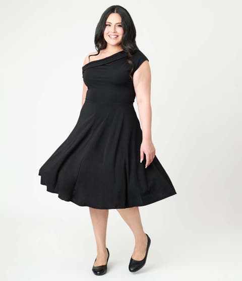 Plus Size Asymmetrical Neck Swing Dress