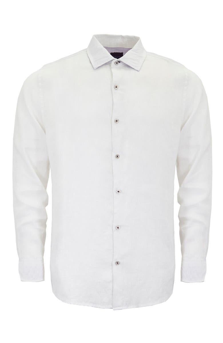Lords of Harlech Uomo Solid Long Sleeve Fine Linen Shirt, Alternate, color, Laurent White