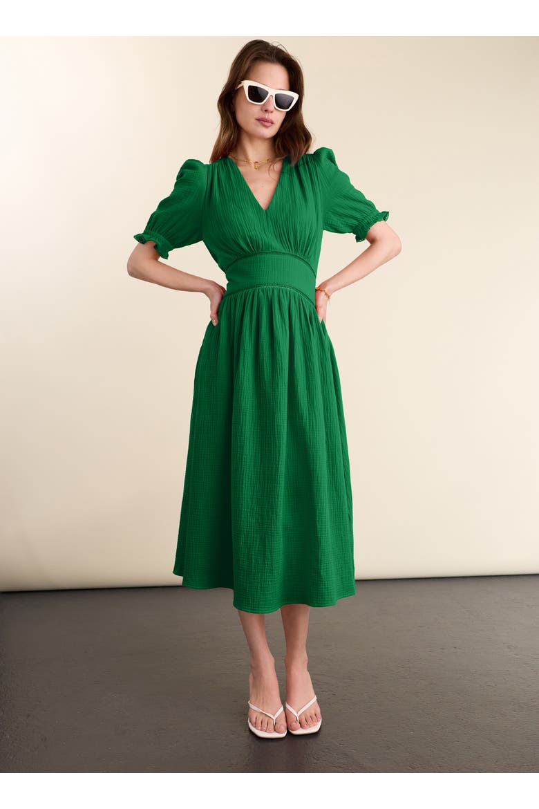Bella Organic Cheesecloth Midi Dress, Alternate, color, Bright Emerald