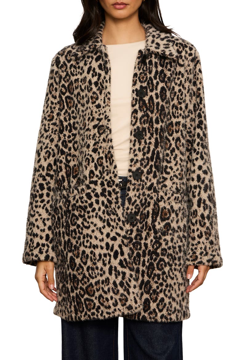 Upside Leopard Print Faux Fur Jacket, Main, color, COCOA KITTY BROWN