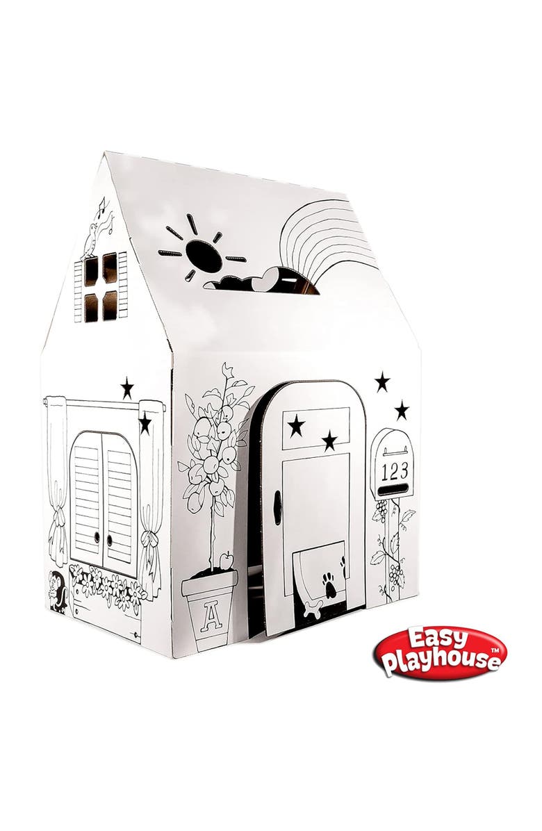 Easy Playhouse Kid's Art & Craft Blank Cardboard Clubhouse, Alternate, color, Multicolored