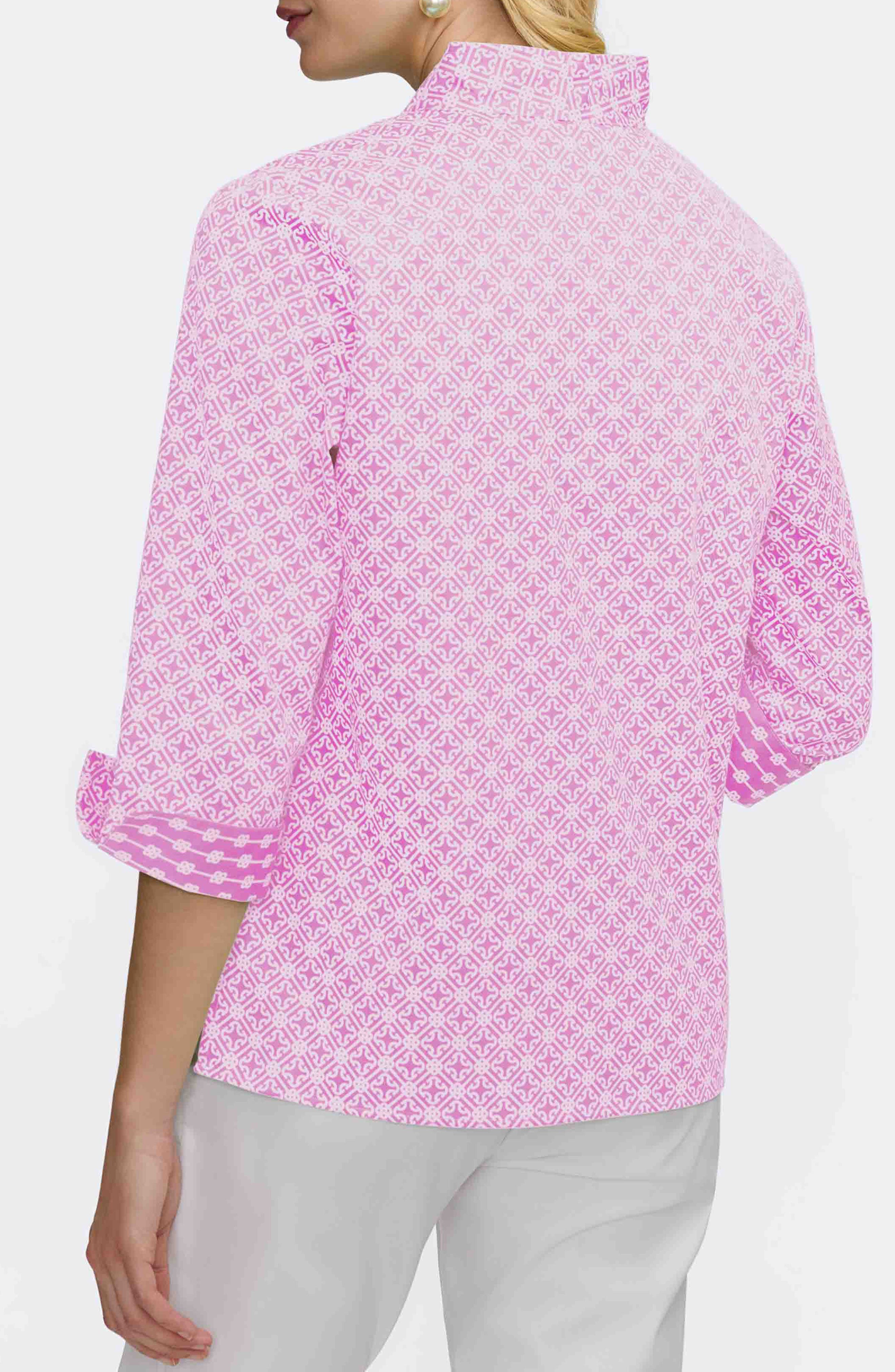 Tammy Geo Lattice Print Ruffle Collar Top - image 4