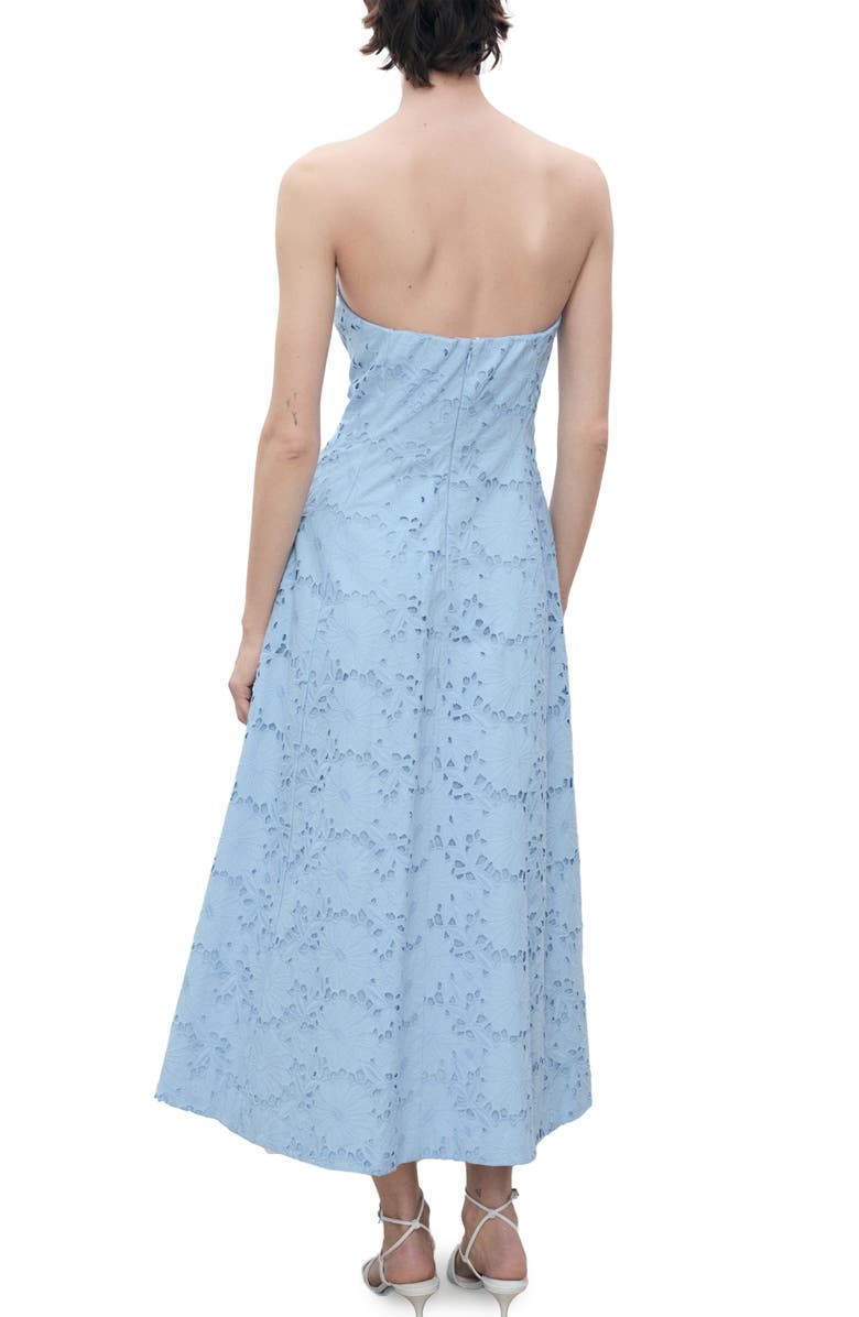 MANGO Sky Embroidered Strapless Cotton Sundress, Alternate, color, Blue