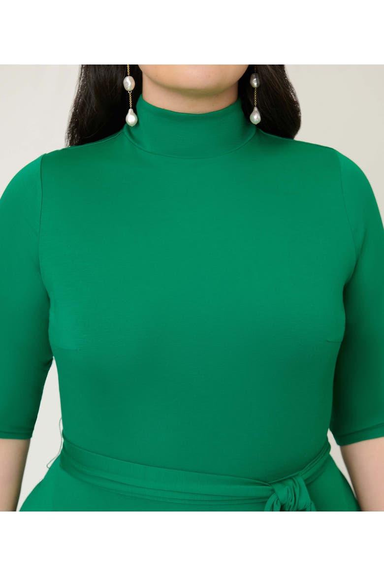 Plus Size 1950s Turtleneck Midi Dress, Alternate, color, Green Solid