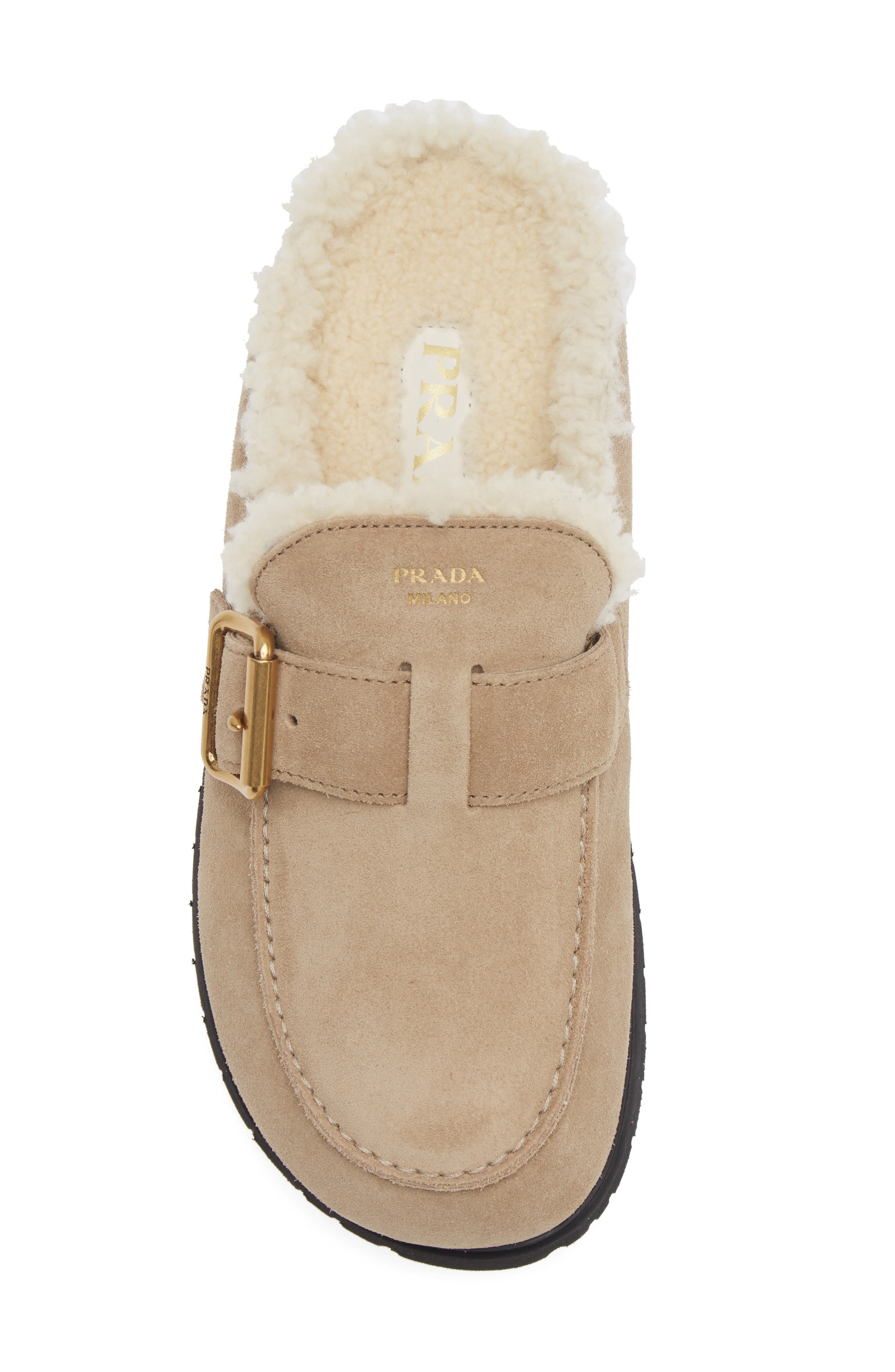 Genuine Shearling Buckle Mule, Alternate, color, DESERTO