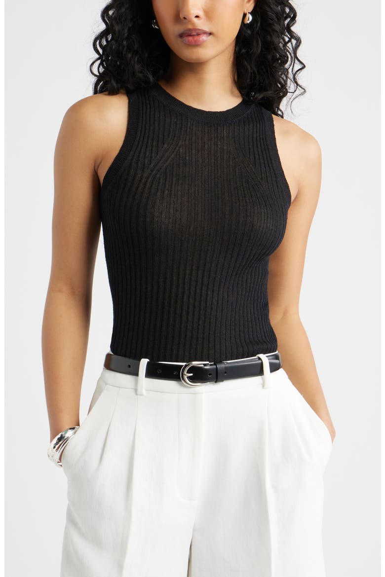 Linen Blend Sweater Tank, Main, color, BLACK