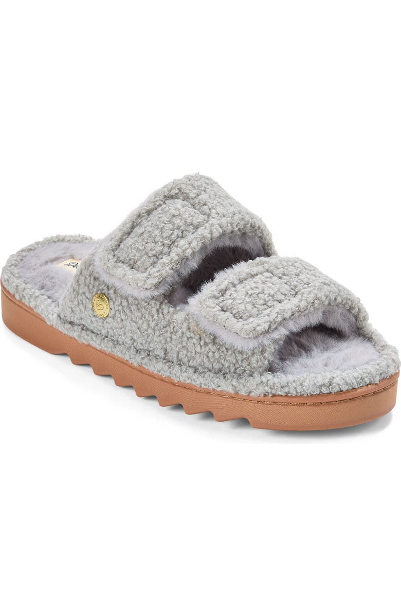 DEARFOAMS Regina Teddy Double Band Slide Slipper, Main, color, Sleet