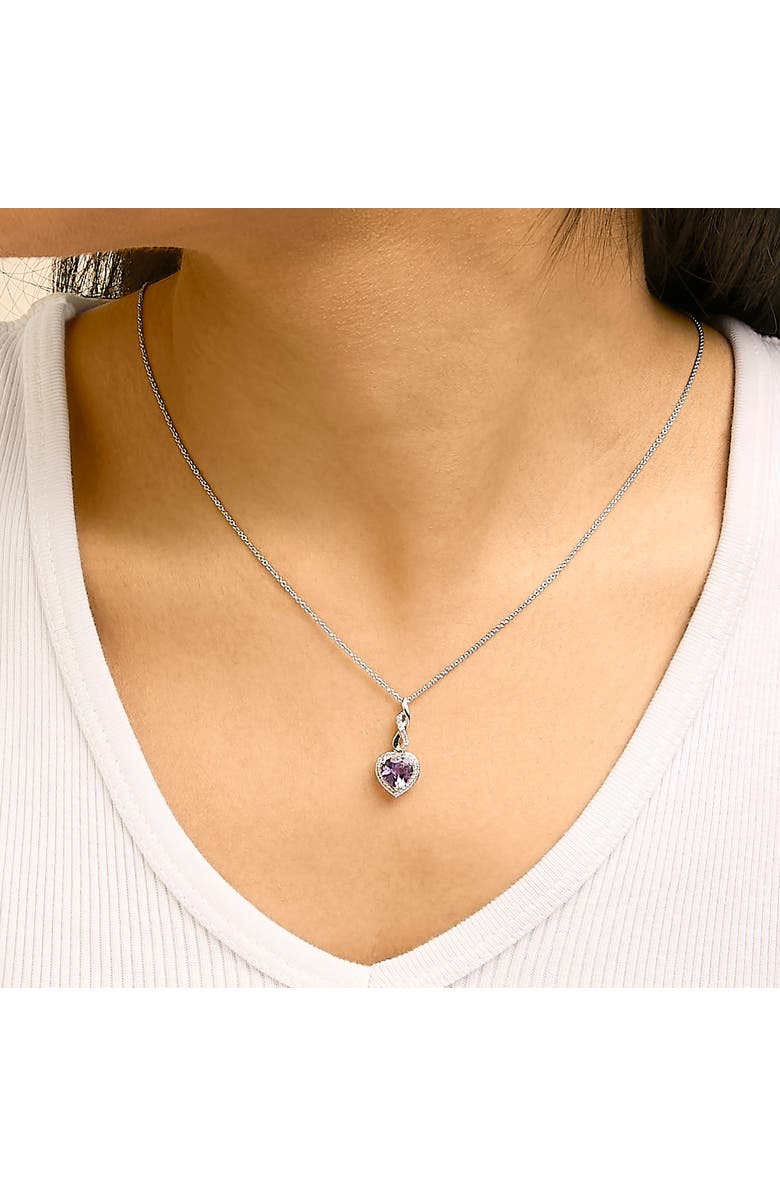Haus of Brilliance Silver Heart Shape Purple Amethyst and White Sapphire Halo Earring Necklace Set, Alternate, color, White