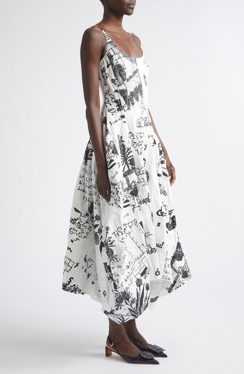 Erdem Print Crushed Cotton Blend Dress, Alternate, color, Helene Smith Print White