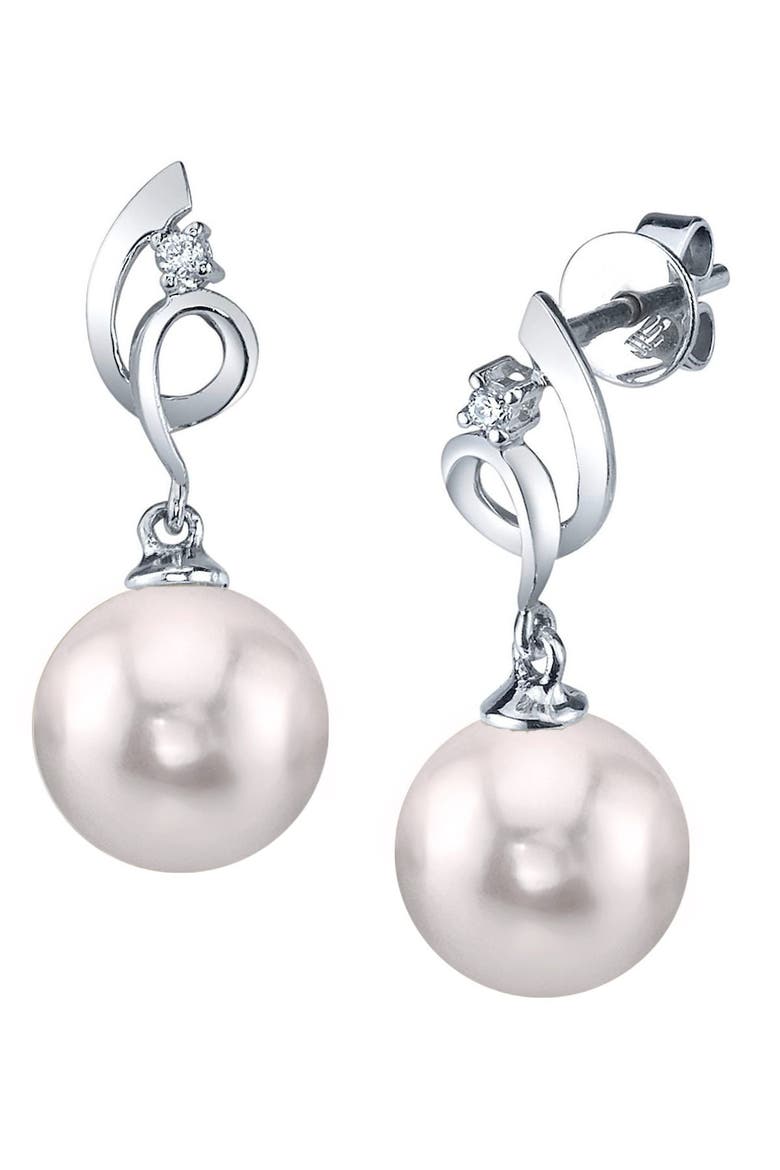 14K Gold Akoya Pearl & Diamond Symphony Earrings, Main, color, White Gold