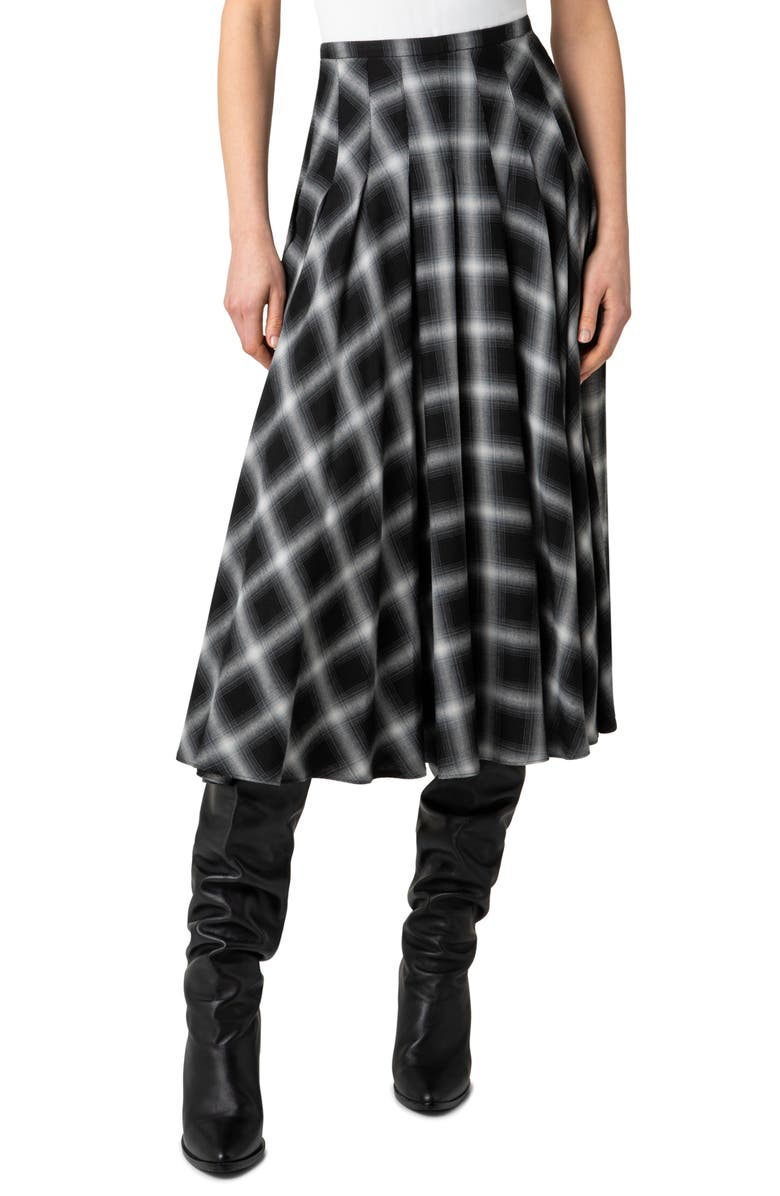 Akris punto Plaid Pleated Midi Skirt, Main, color, 